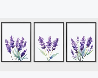 Lavender Watercolor Print Set, Botanical Wall Art (Digital Download)