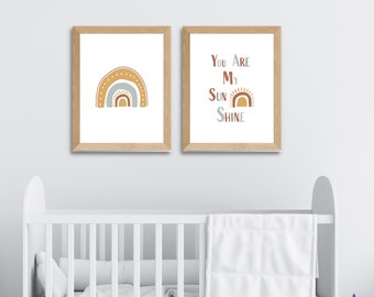 Rainbow & Sunshine Nursery Art Print Set, Boho Decor (Digital Download)