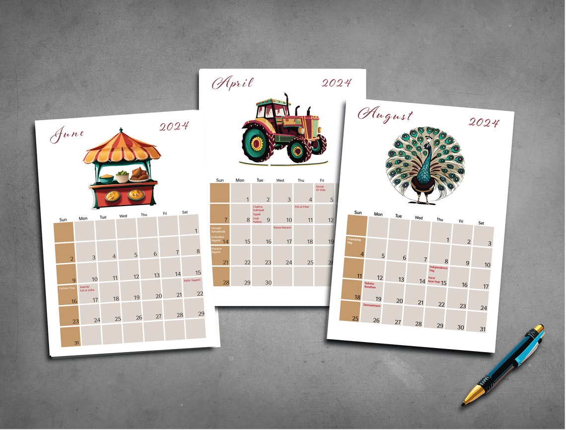 Indian Calendar 2024 With All Festivals and Holidays, Indian Printable