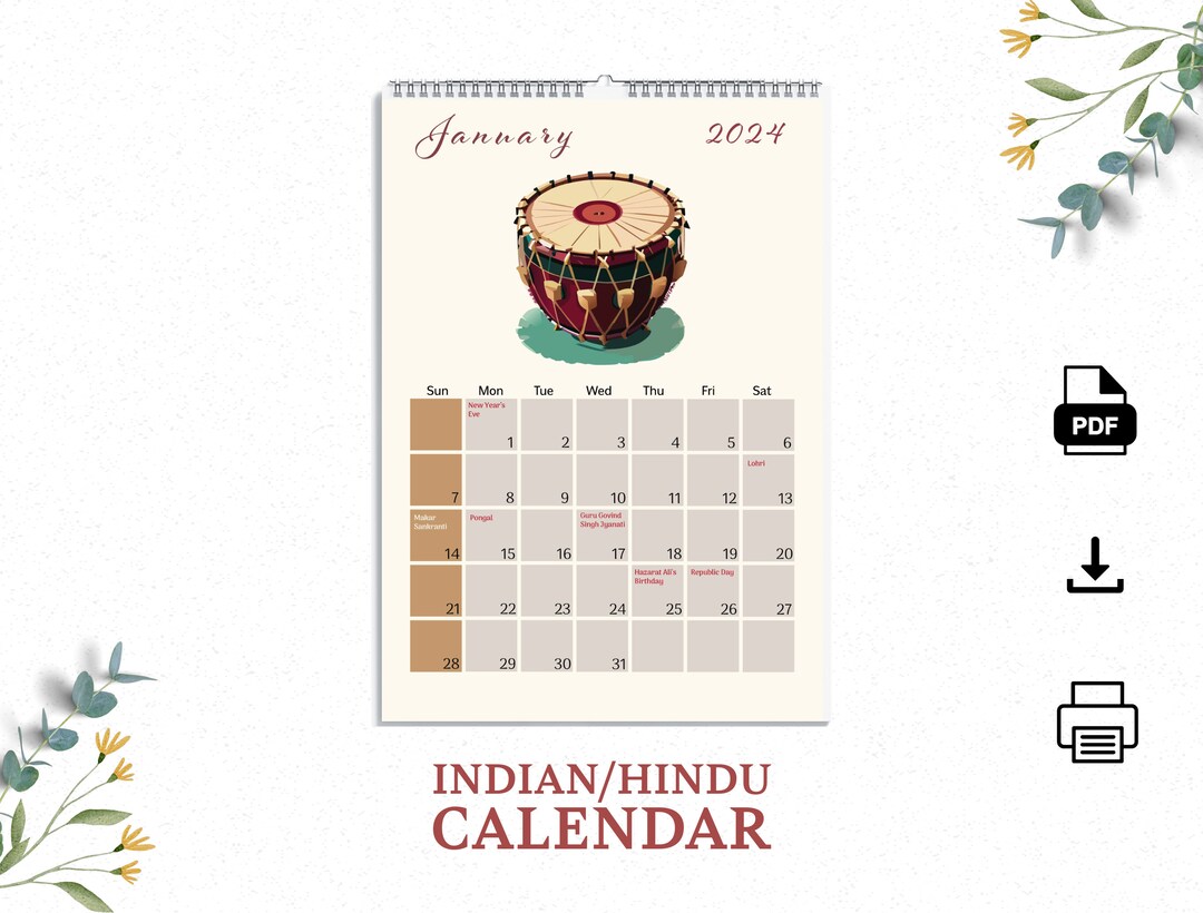 Indian Calendar 2024 With All Festivals and Holidays, Indian Printable