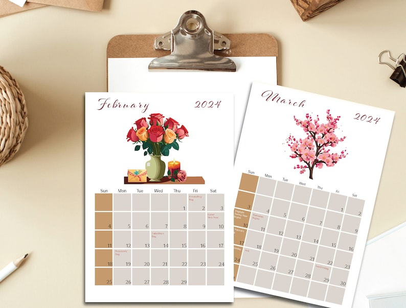 Calendar 2024, Printable Calendar 2024 With USA Holiday Dates, Wall