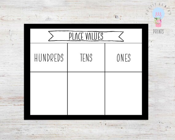 hundreds place value chart printable 8 5x11 digital etsy