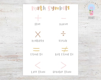 Math Symbols, Printable Poster, 8.5x11, Digital Download