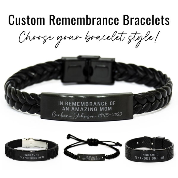 Custom Remembrance Bracelet in Memory of Mom Personalized Engraved Memorial Bracelet Black Bracelet Loss of Mom Sister Daughter Friend Gift