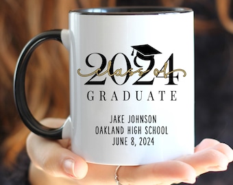 Custom Graduation Mug Class of 2024 Accent Color Handle Personalized Cup Gift for Graduate Him Her Men Women