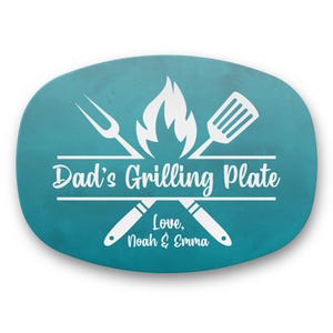 Custom Grilling Plate for Dad Personalized Durable Platter Gift with Kids' Names Grill Plate Gift for Dad Gift for Father's Day Teal Ombre