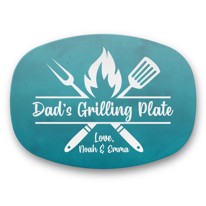 Custom Grilling Plate for Dad Personalized Durable Platter Gift with Kids' Names Grill Plate Gift for Dad Gift for Father's Day Teal Ombre