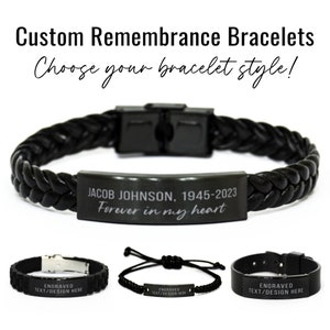 Custom Remembrance Bracelet &quot;Forever in My Heart&quot; in Memory of Personalized Name Engraved Memorial Bracelet Black Bracelet Loss of Friend
