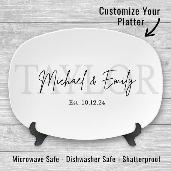 Custom Platter with Names of Couple Gift Plate Custom Name Personalized Platter for Anniversary Gift for Wedding Gift White Serving Plate