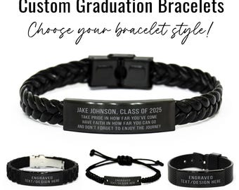 Custom Gift for Graduation Bracelet "Take Pride" Personalized Engraved Black Bracelet Gift for Boy Teen Men Graduation Gift