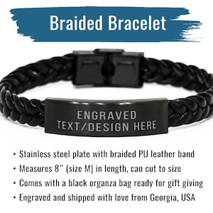 Personalized Bible Verse Bracelet Custom Engraved Scripture Bracelet Black Bracelet Gift for Him Men Christian image 4