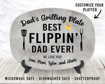 Custom Grilling Plate for Dad Personalized Durable Platter Gift "Best Flippin' Dad Ever" Grill Plate for Dad Customized Dad Gift