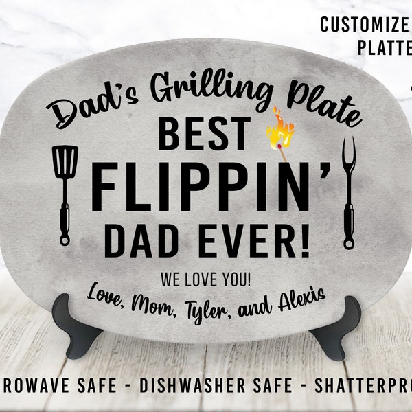 Custom Grilling Plate for Dad Personalized Durable Platter Gift "Best Flippin' Dad Ever" Grill Plate for Dad Customized Dad Gift