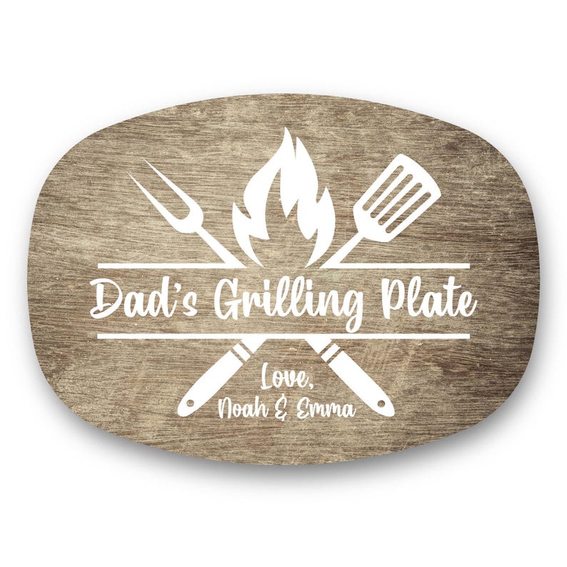 Custom Grilling Plate for Dad Personalized Durable Platter Gift with Kids' Names Grill Plate Gift for Dad Gift for Father's Day Grain Textured