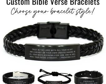 Personalized Bible Verse Bracelet Custom Engraved Scripture Bracelet Black Bracelet Gift for Him Men Christian