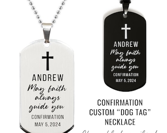 Custom Gift for Confirmation Personalized Silver or Black Engraved Dog Tag Necklace with Ball Style Chain Gift for Boys Gift for Teen Him