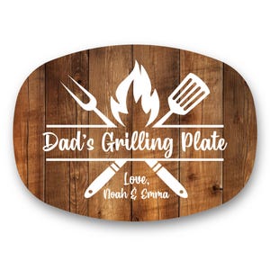 Custom Grilling Plate for Dad Personalized Durable Platter Gift with Kids' Names Grill Plate Gift for Dad Gift for Father's Day Dark Wood