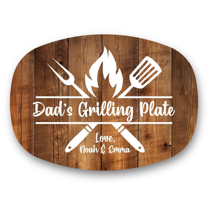 Custom Grilling Plate for Dad Personalized Durable Platter Gift with Kids' Names Grill Plate Gift for Dad Gift for Father's Day Dark Wood