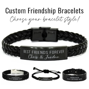Custom Friendship Bracelets for Men &quot;Best Friends Forever&quot; Personalized Engraved Bracelet with Names