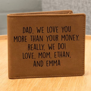Cartera de cuero premium personalizada Regalo de cartera personalizado divertido para papá Cartera con mensaje personalizado y nombres Regalo de papá para regalo del día del padre