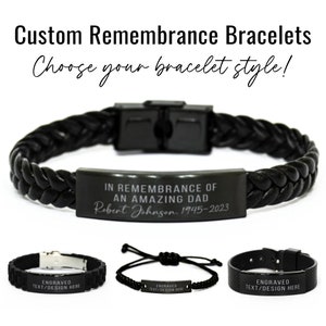Custom Remembrance Bracelet in Memory of Dad Personalized Engraved Memorial Bracelet Black Bracelet Loss of Dad Brother Son Friend Gift