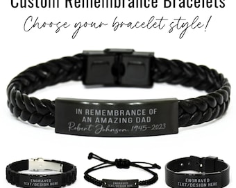 Custom Remembrance Bracelet in Memory of Dad Personalized Engraved Memorial Bracelet Black Bracelet Loss of Dad Brother Son Friend Gift