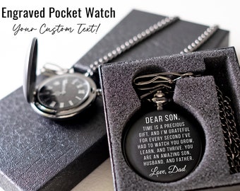 Custom Gift for Son from Dad Engraved Pocket Watch for Son Personalized Watch with Chain Customized Pocket Watch Father's Day Gift for Son