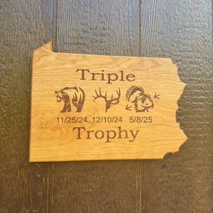 Triple Trophy State Plaque - Pennsylvania  - Black Bear - Whitetail - Turkey - Personalized - Laser Engraved