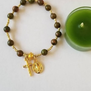 Armband Rosenkranz Kreuz und Miraculous Medal Religiöses Jahrzehnt Rosenkranz Armband, Religiöses Jahrzehnt Rosenkranz, kostenlose gesegnete Teekerze