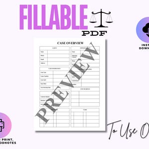 Case Overview Fillable Sheet, Case Management,client Update,law ...