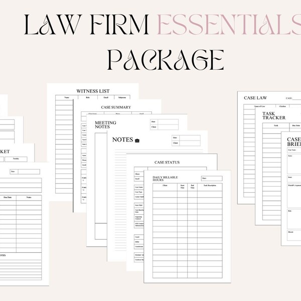 Law firm Essentials Package | Documents for Lawyers |Witness Preparation | Paralegal kit | Organization Agenda for Esquire | Case Templates