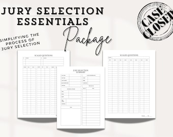Jury Selection Essentials, Paralegal planner, Trial, litigation,Lawyer Planner,Case prep, Criminal Civil Templates,legal assistant, forms