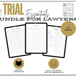 Trial Essentials, Paralegal printable, Court prep,office organization, lawyer, Agenda,Case Templates,Trial Binder Paralegal, lawyer planner
