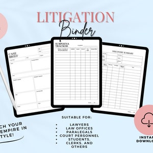 Litigation Binder for Lawyers,Attorney case organizing bundle, law firm planner,Case Management,Family Law,Paralegal litigation template PDF