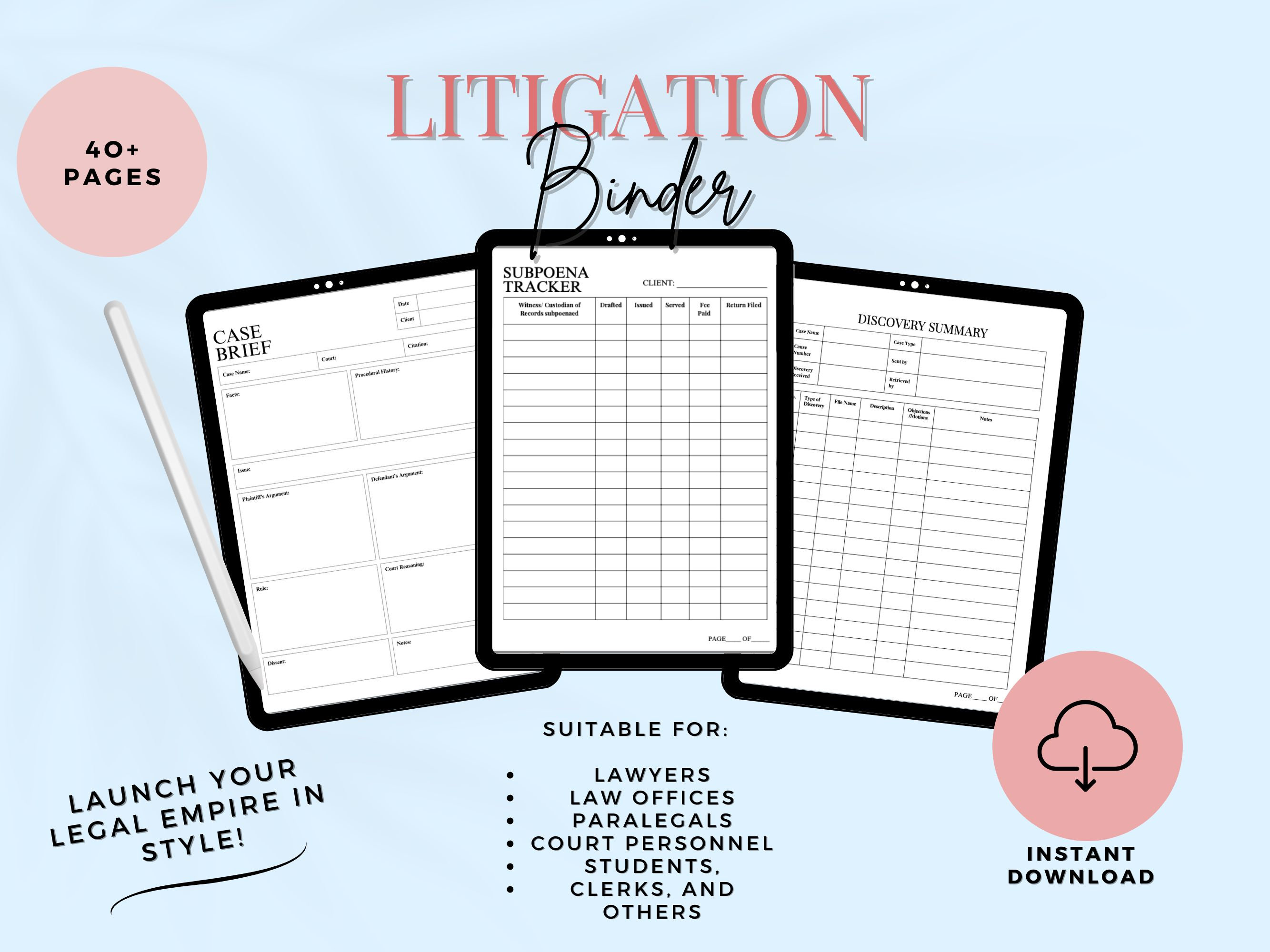Litigation Binder for Lawyers,Attorney case organizing bundle, law firm planner,Case Management,Family Law,Paralegal litigation template PDF