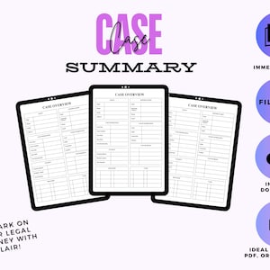 Case Overview Fillable Sheet, Case management,Client Update,Law Calendar Planner,Legal organization, Paralegal template, Trial binder intake
