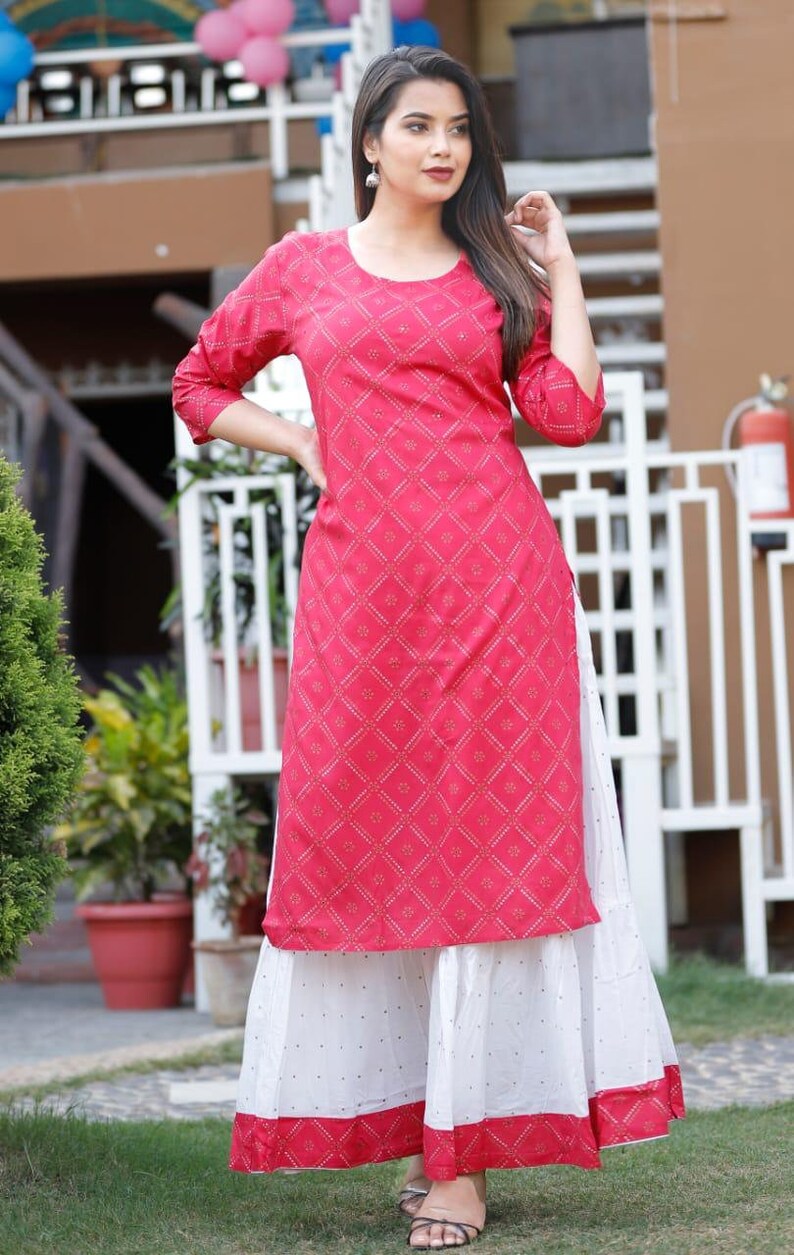 Reyon Kurti With Mirror WorkWith Full Flair Cotton Skirt Gift urself these trendy n comfortable stylish look this designer Kurti With Skirt