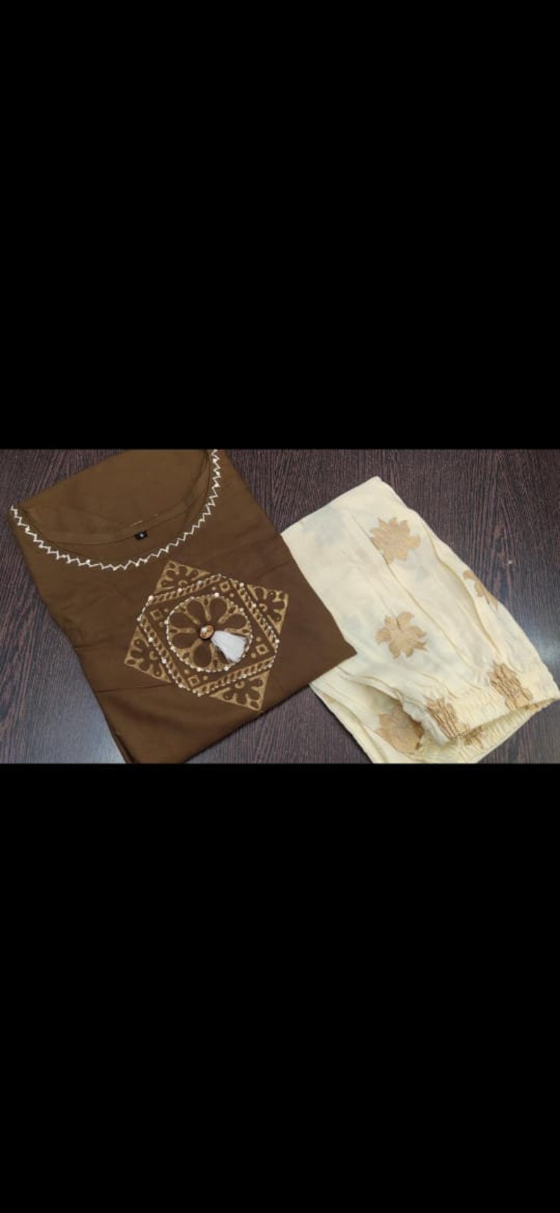 Heavy Fabric Reyon Kurti With Plazzo Kurti And Plazzo Gift For Her Brown Color Indian Dress,Beautiful Kurti And Plazzo Anniversary Suits