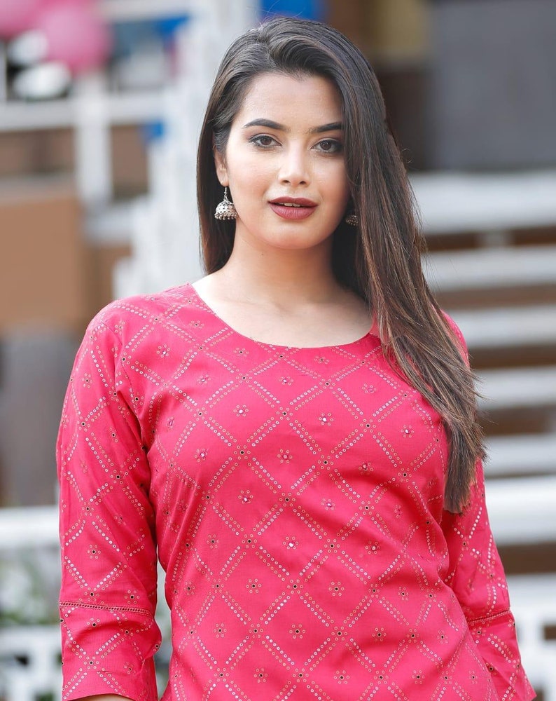 Reyon Kurti With Mirror WorkWith Full Flair Cotton Skirt Gift urself these trendy n comfortable stylish look this designer Kurti With Skirt