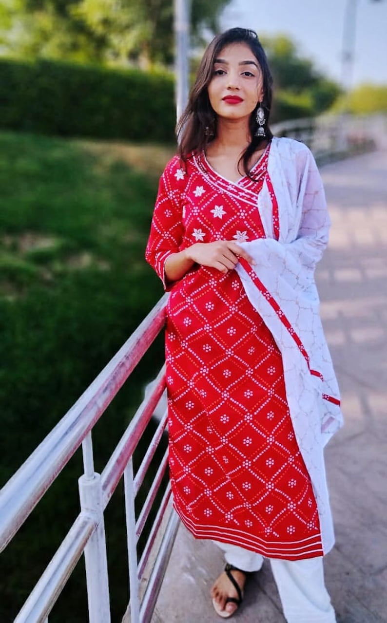 New Launch Karwa Chauth Special Dress FOr Women Our new Ethnic suit is all set to perk up your wardrobe this season Bandhej Red kurti