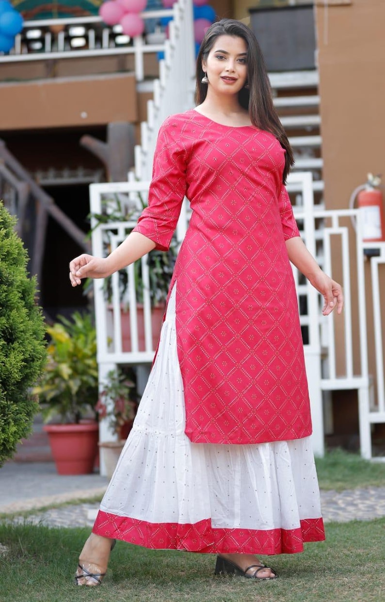 Reyon Kurti With Mirror WorkWith Full Flair Cotton Skirt Gift urself these trendy n comfortable stylish look this designer Kurti With Skirt