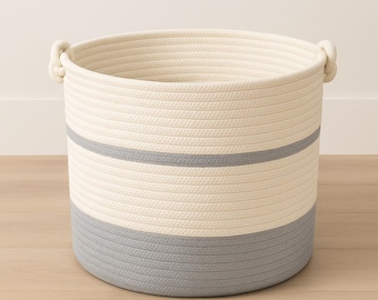 Cesta grande de cuerda de algodón: moderna cesta de almacenamiento de mantas y juguetes de estilo rústico