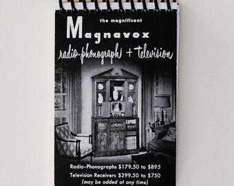 1948 Magnavox Ad Notepad Upcycled Vintage Radio Phonograph Television Magazine Advertisement Notebook