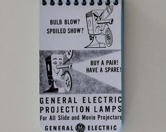1957 GE Projection Lamps Ad Notebook Upcycled Vintage Lightbulb Magazine Ad Notepad
