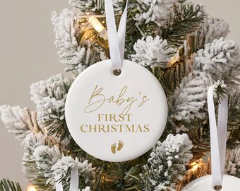 Glazed Ceramic Personalized Christmas Tree Ornament, Baby's First Christmas Keepsake Gift