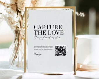 Custom QR Code Wedding Photo Sign | Elegant Minimalist Sign | Reception & Ceremony Decor