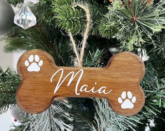 Personalized Wooden Dog Bone Ornament – Custom Pet Christmas Gift