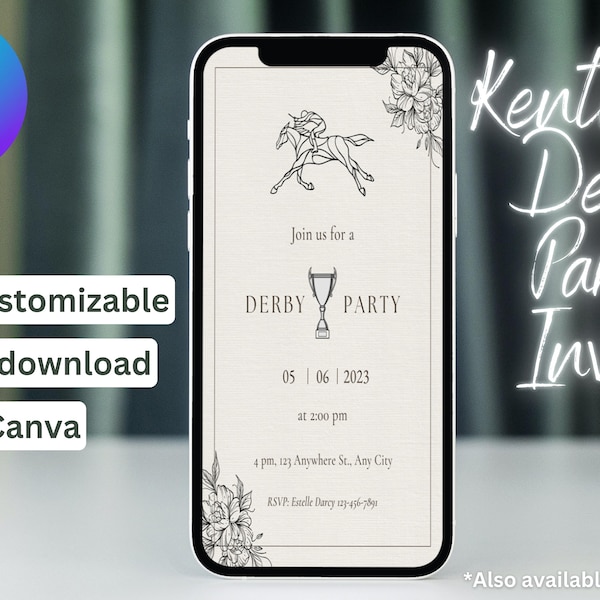 Kentucky Derby Party Invitation, Instant Digital Download, Horse Race Event, Derby Party Invite, Editable Template Canva, Beige Floral