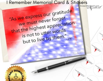 Digital Notecard template: I Remember, Patriotic Cards Veterans salute stationery