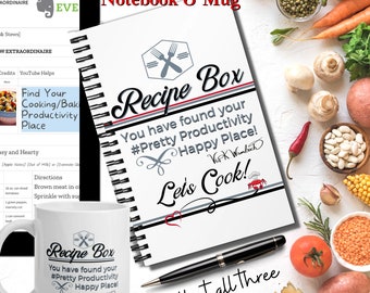 Recipe Box Spiral notebook, Recipe File, Cooking, Baking Notebook, Evernote Recipe Box Planner Notebook
